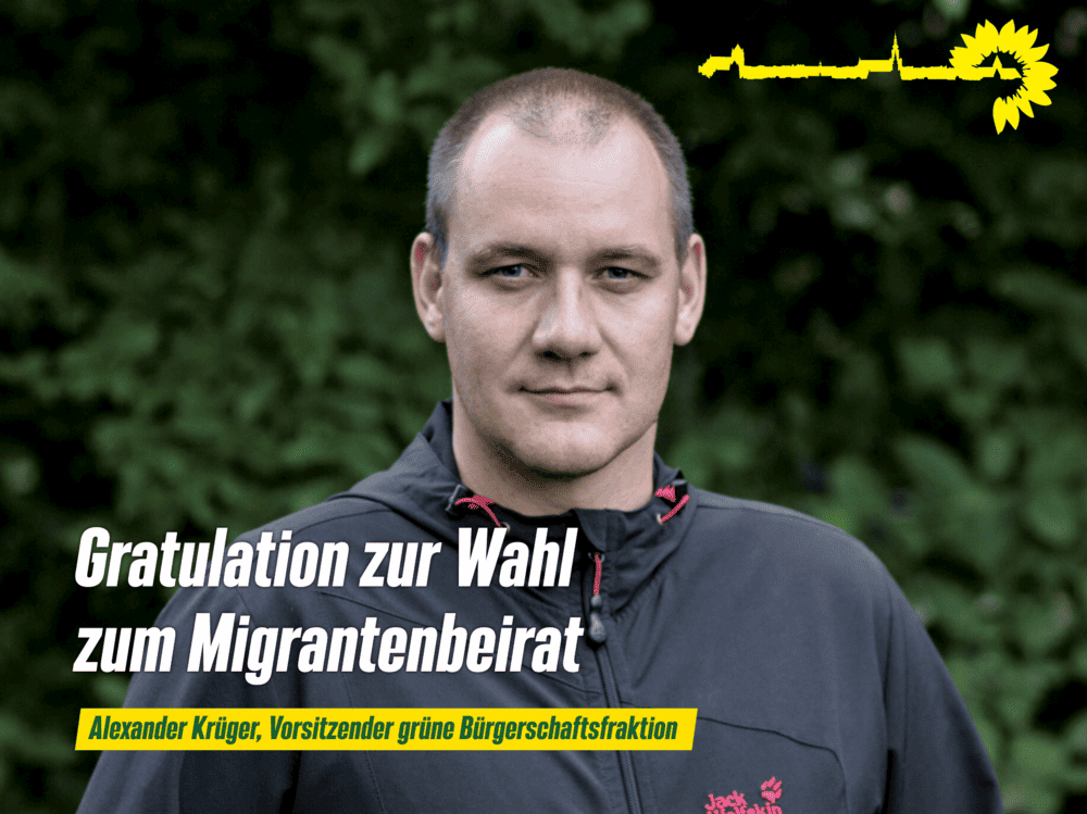 Alexander Krüger, Vorsitzender der Grünen Bürgerschaftsfraktion, Gratulation zur Wahl zum Migrantenbeirat.